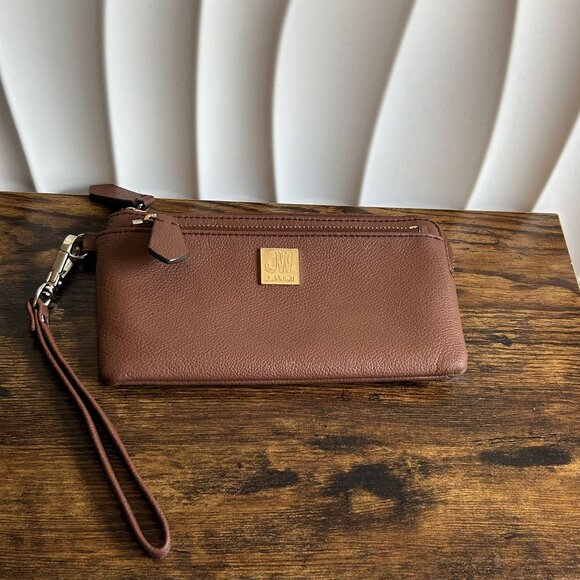 Jason Wu Leather Wristlet Double Wallet Strap Cognac Brown Tan - Picture 3 of 9